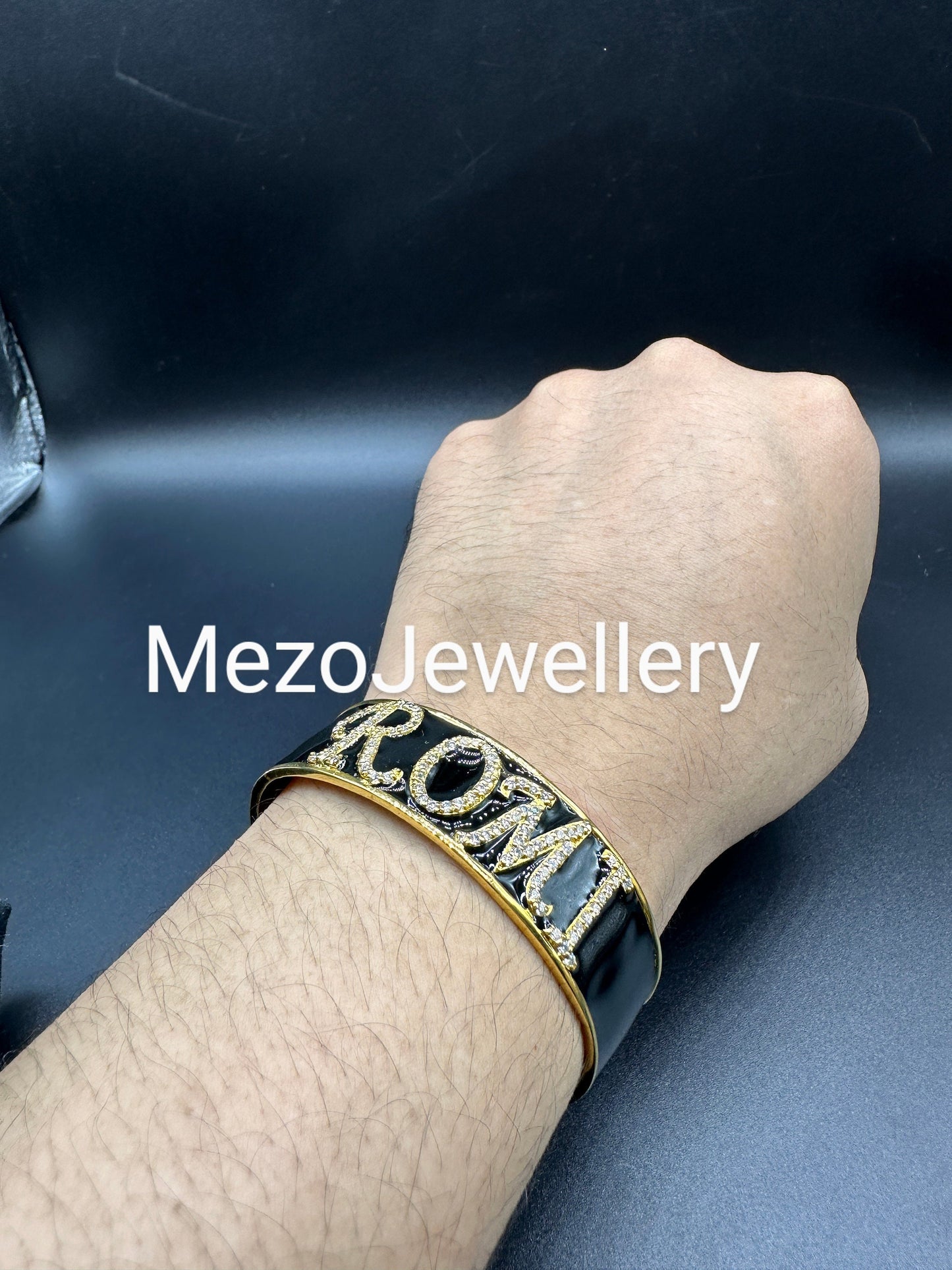 18ct Gold Custom Initial Bracelet, 925 Silver Personalised Enamel Handmade With Names,20mm,Heavy Bangle, Birthday Birthday, Valentines gift