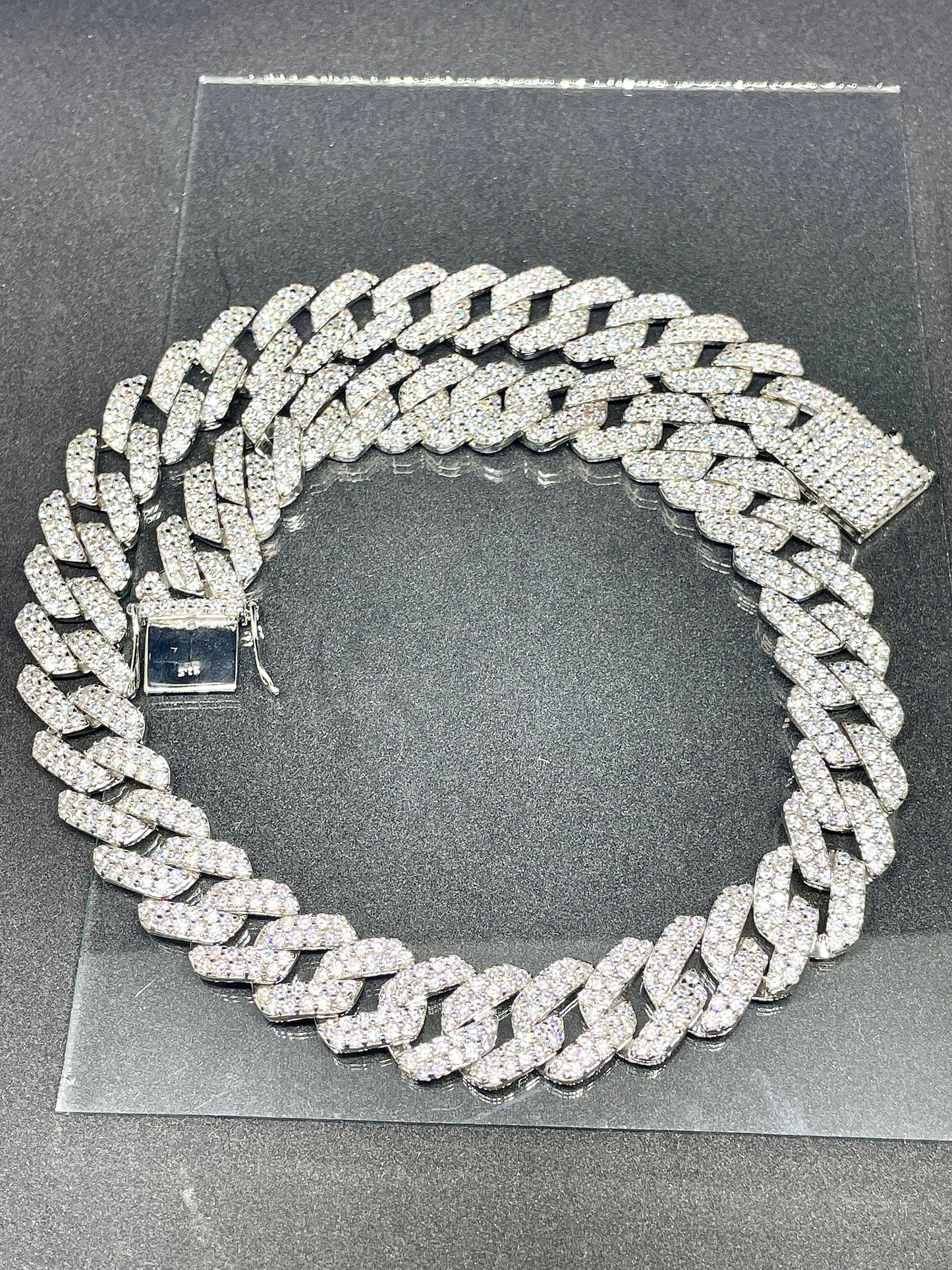 14MM VVS1 Moissanite Diamond Miami Cuban Chain With 14k White Gold Finished In Sterling Silver 925 , 16 - 26'' ,Pass The Diamond Tester