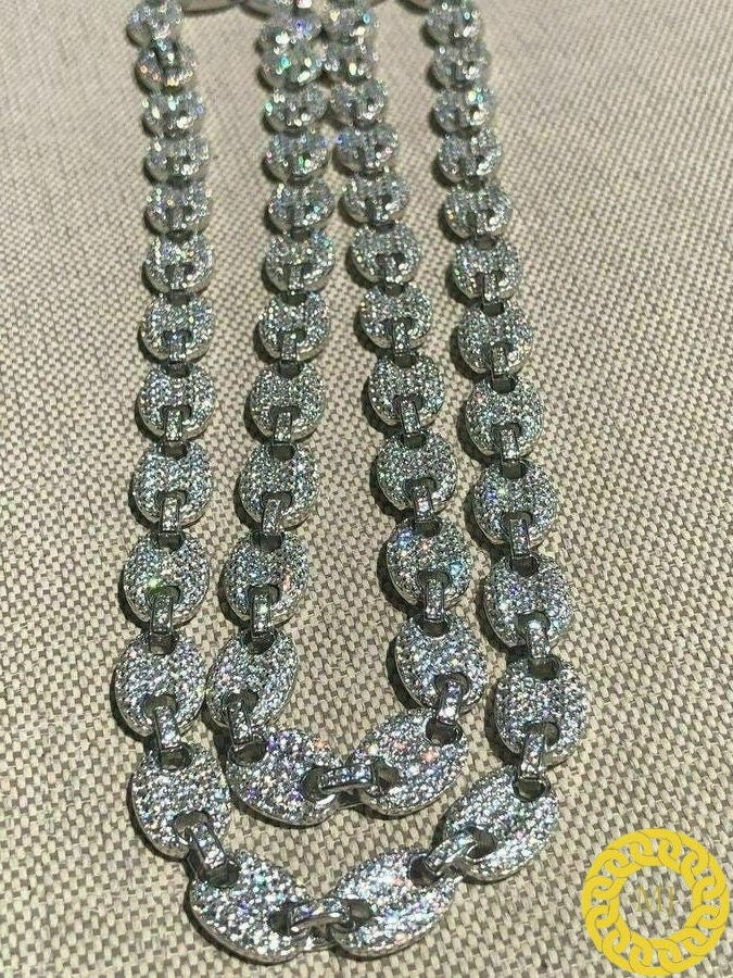 Moissanite VVS1 diamonds Solid 925 Sterling Silver Men's Mariner Puff Links Iced out Moissanite Chain-8mm wide 18-28" Inch" 18k Gold plated