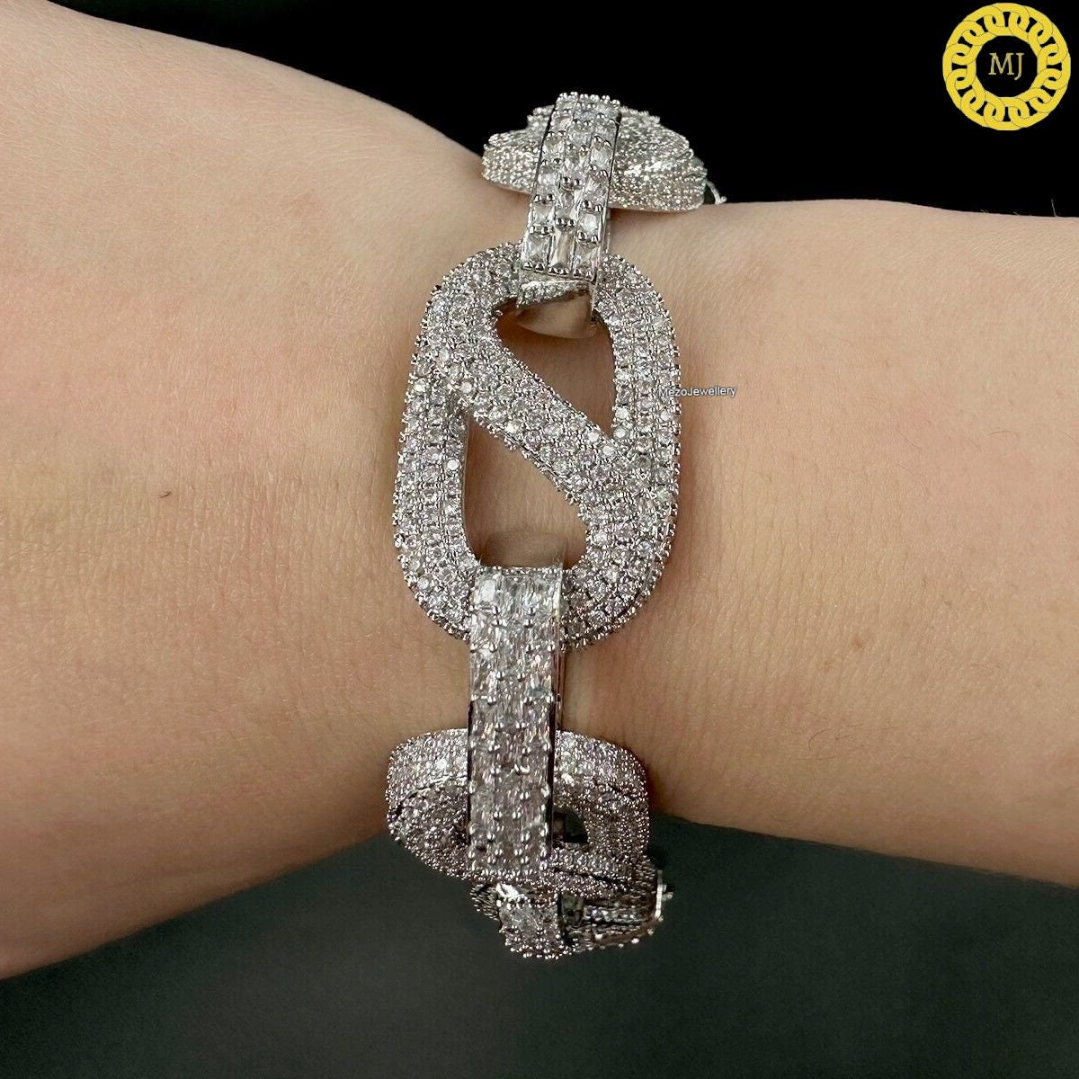 Heavy Solid 925 Sterling Silver | VVS1 Moissanite Diamonds Studded |Curb Bracelet-20mmwide 6-9 Inch" | 18k Gold plated Iced Out Bracelet