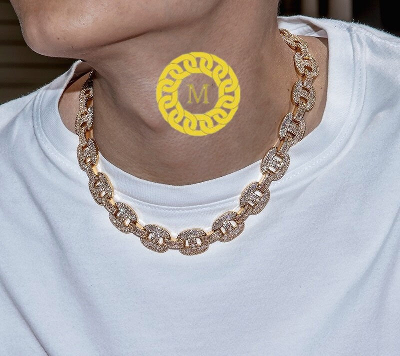 16mm Baguette Mariner Bust Down Chain Real Iced out VVS1 Moissanite Diamond With 14k White Gold Finished In Sterling Silver 925 ,16 - 26 ..