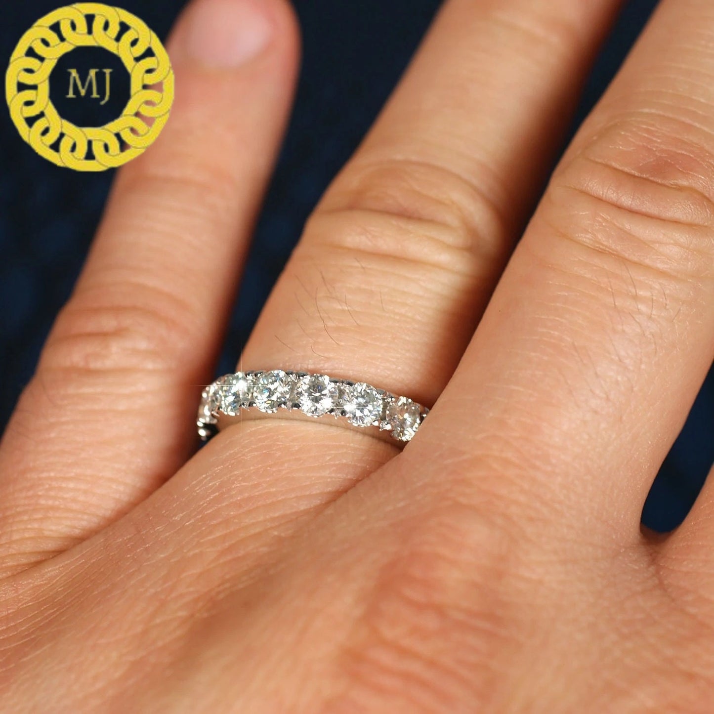 4 MM Round Cut Colourless Moissanite Eternity Band, Diamond infinity Band, Stackable Band, Bridal Ring Set, Gifts for Her and him