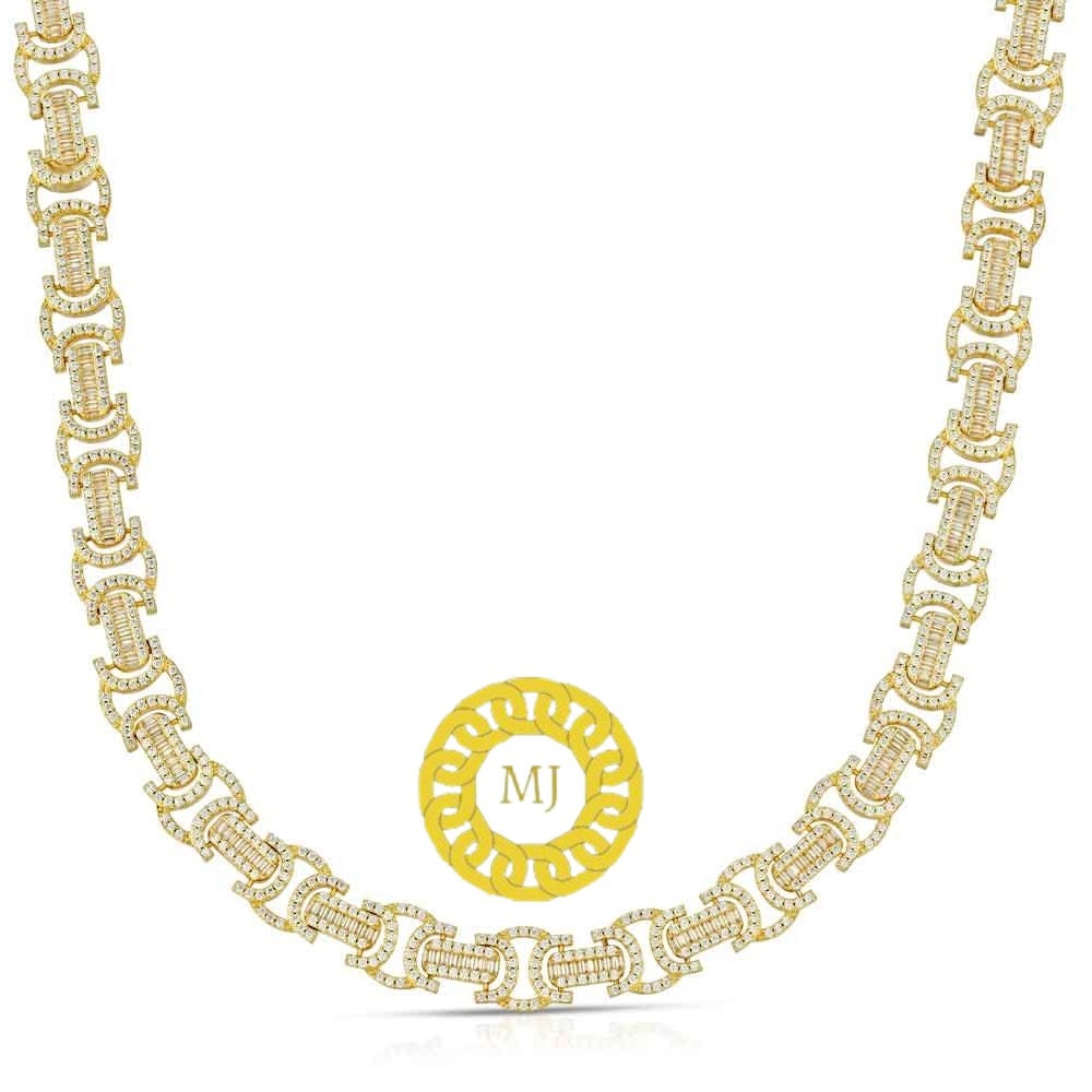 10 MM Flat Byzantine Chain VVS1 Moissanite Diamond In Sterling Silver 925 , 16 - 28'' ,Baguettes diamond Bling chain,Pass The Diamond Tester