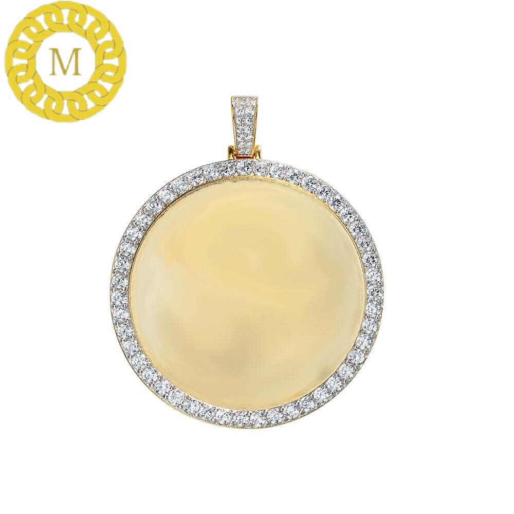 Customize Photo Pendant in Real Moissanite Diamonds For Men's and Women's/ 14k Yellow Gold Plated Silver/ Custom Photo, Passing any Tester