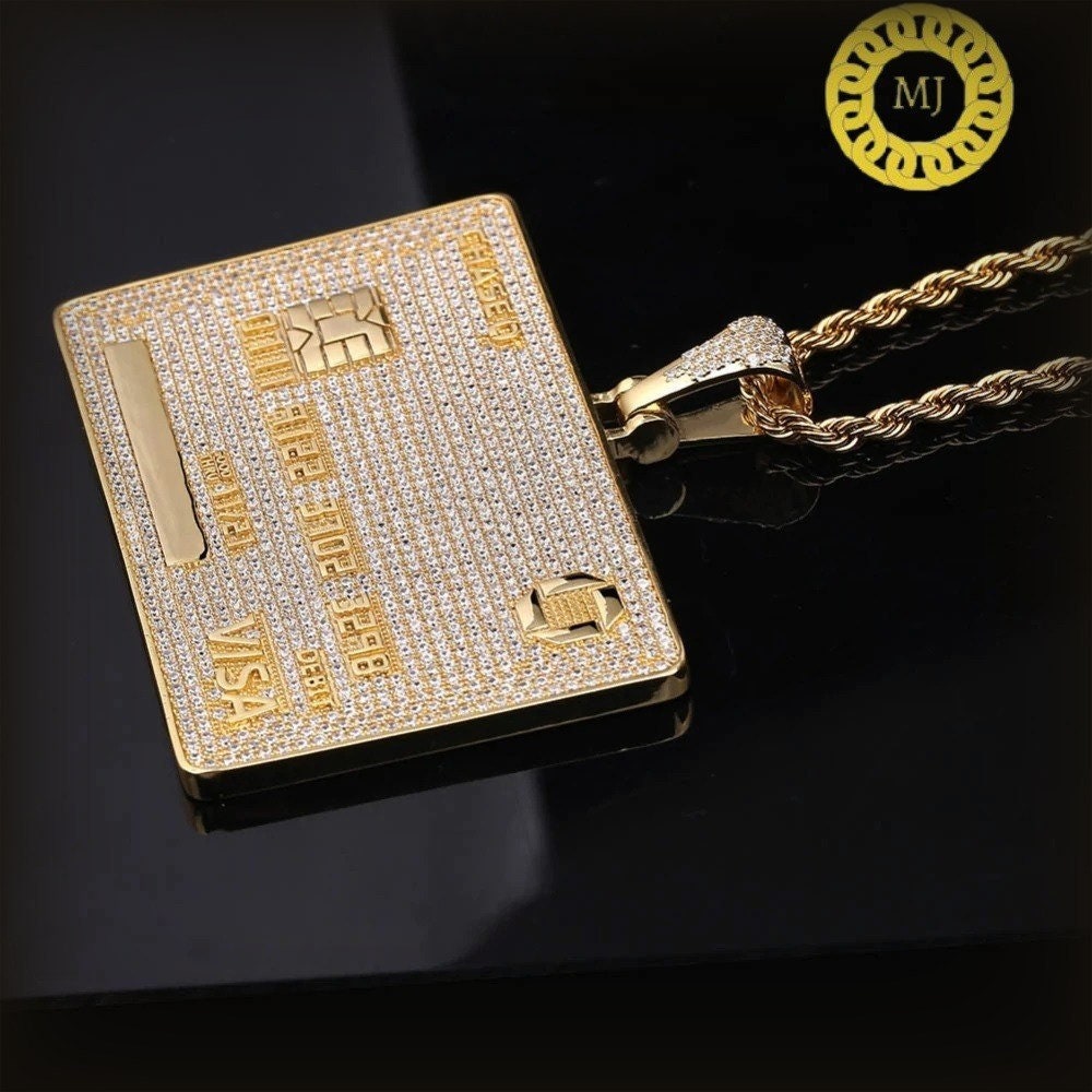 HIP HOP PENDANT,Moissanite  Pave Diamond Hip hop Credit Card Pendant, Sterling Silver Hip Hop Pendant , Mens Hip Hop Pendant , Git For Him