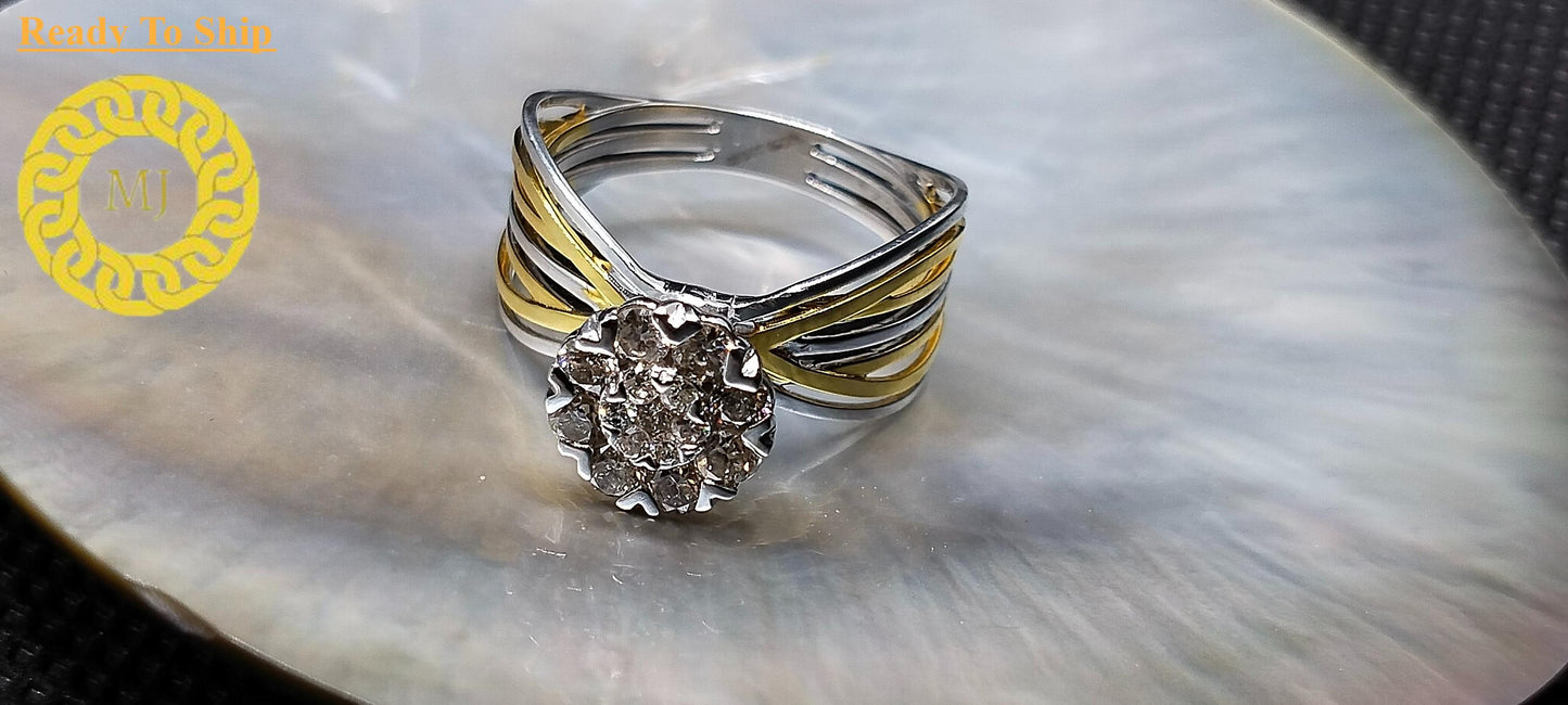 Round Pressure Setting Diamond Engagement Ring 18k Solid Gold Diamond Wedding Ring Vintage Ring Art Deco Diamond Ring Anniversary Gift