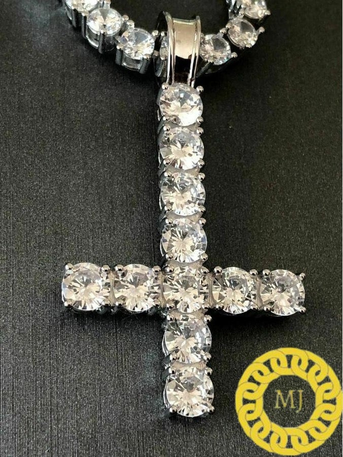 5 MM VVS Moissanite Diamond Cross Pendant, upside down cross Silver Pendant For Men & Women, Charm Pendant,Wedding Pendant, Anniversary gift