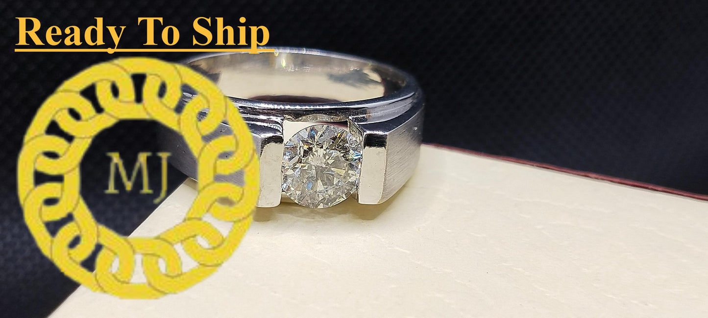 Natural Diamond Men's ring-Round Diamonds-18k Solid Gold-Solitaire diamond men Band-April birthstone ring-Engagement Ring-gents Diamond ring