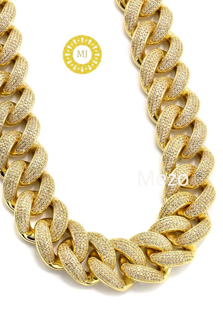 Heavy Solid 925 Sterling Silver Men's VVS1 Moissanite Diamonds Studded Cuban Chain,Iced Out Rapper chains,28mm wide, Quality Box Clasp
