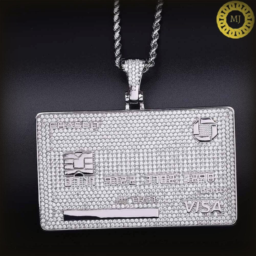 HIP HOP PENDANT,Moissanite  Pave Diamond Hip hop Credit Card Pendant, Sterling Silver Hip Hop Pendant , Mens Hip Hop Pendant , Git For Him