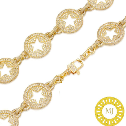 20 mm circle star chain , Heavy Solid 925 Sterling Silver VVS1 Moissanite Diamonds Studded Chain,Icedout Rapper chains, Icedout Necklace