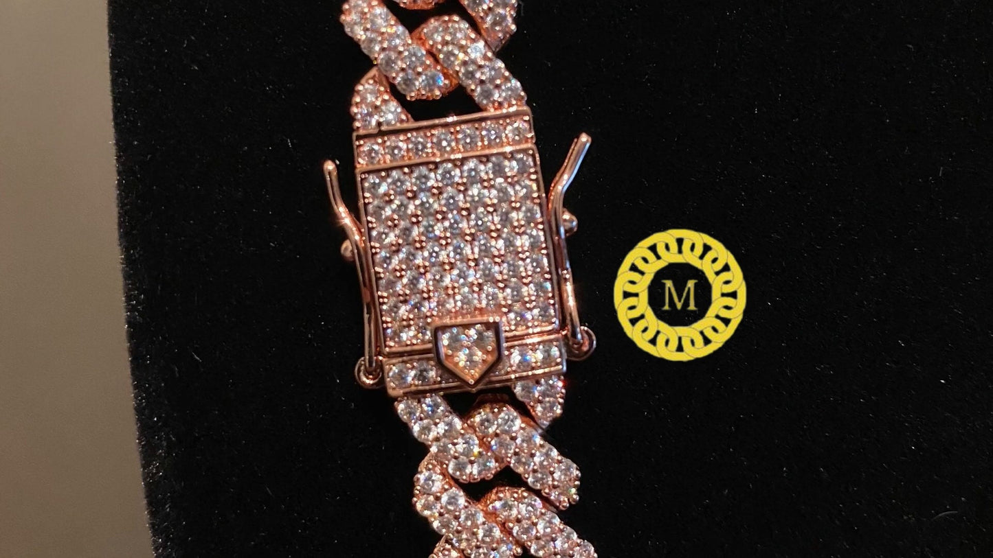 12MM VVS1 Moissanite Diamond Miami Cuban Chain With 14k White Gold Finished In Sterling Silver 925 , 16 - 26'' ,Pass The Diamond Tester