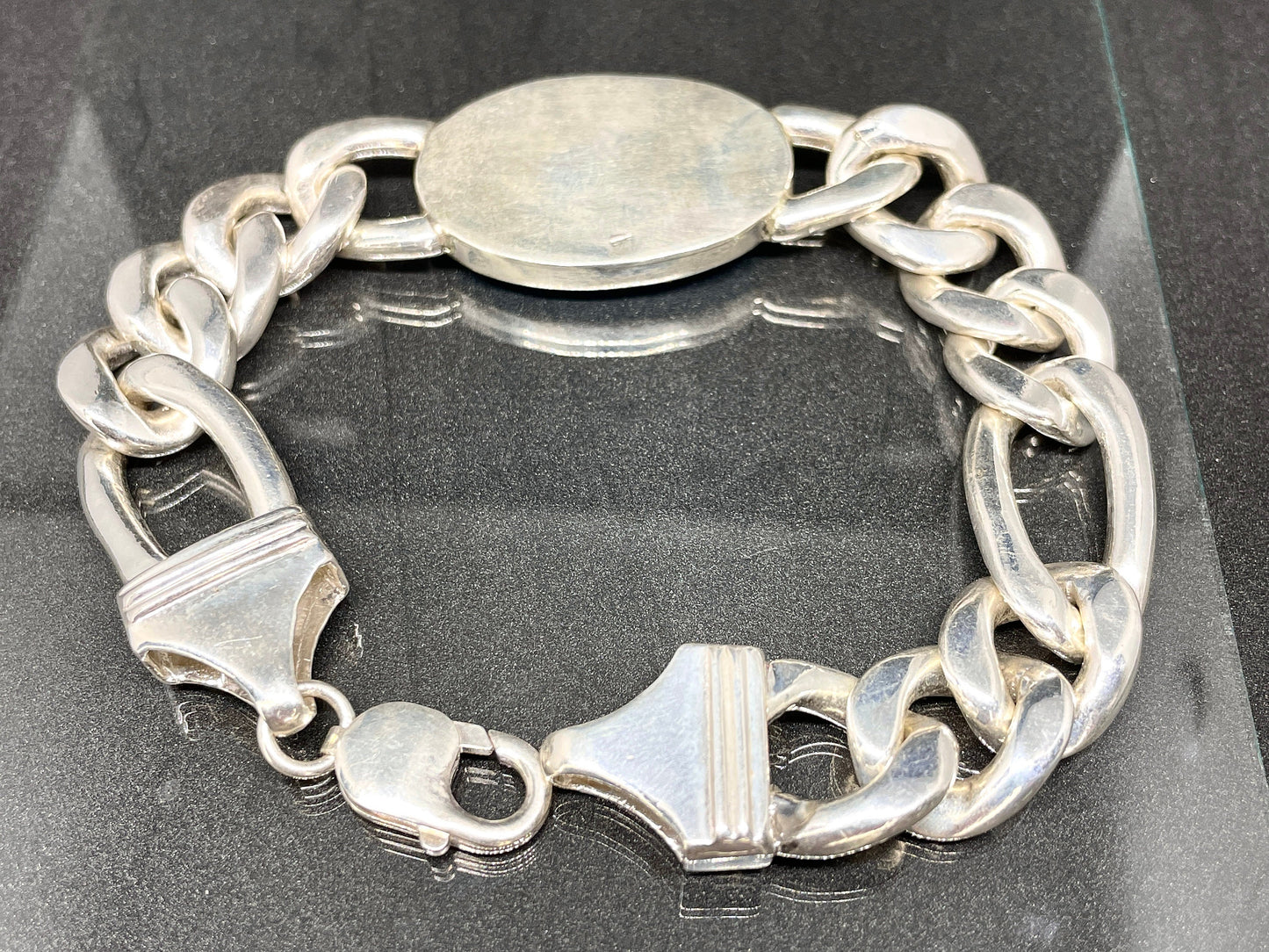 turquoise figaro Chain Bracelet, 925 Sterling Silver Cabochon Men's Jewelry December Birthstone,heavy Figaro silver Bracelet,Gifts for him