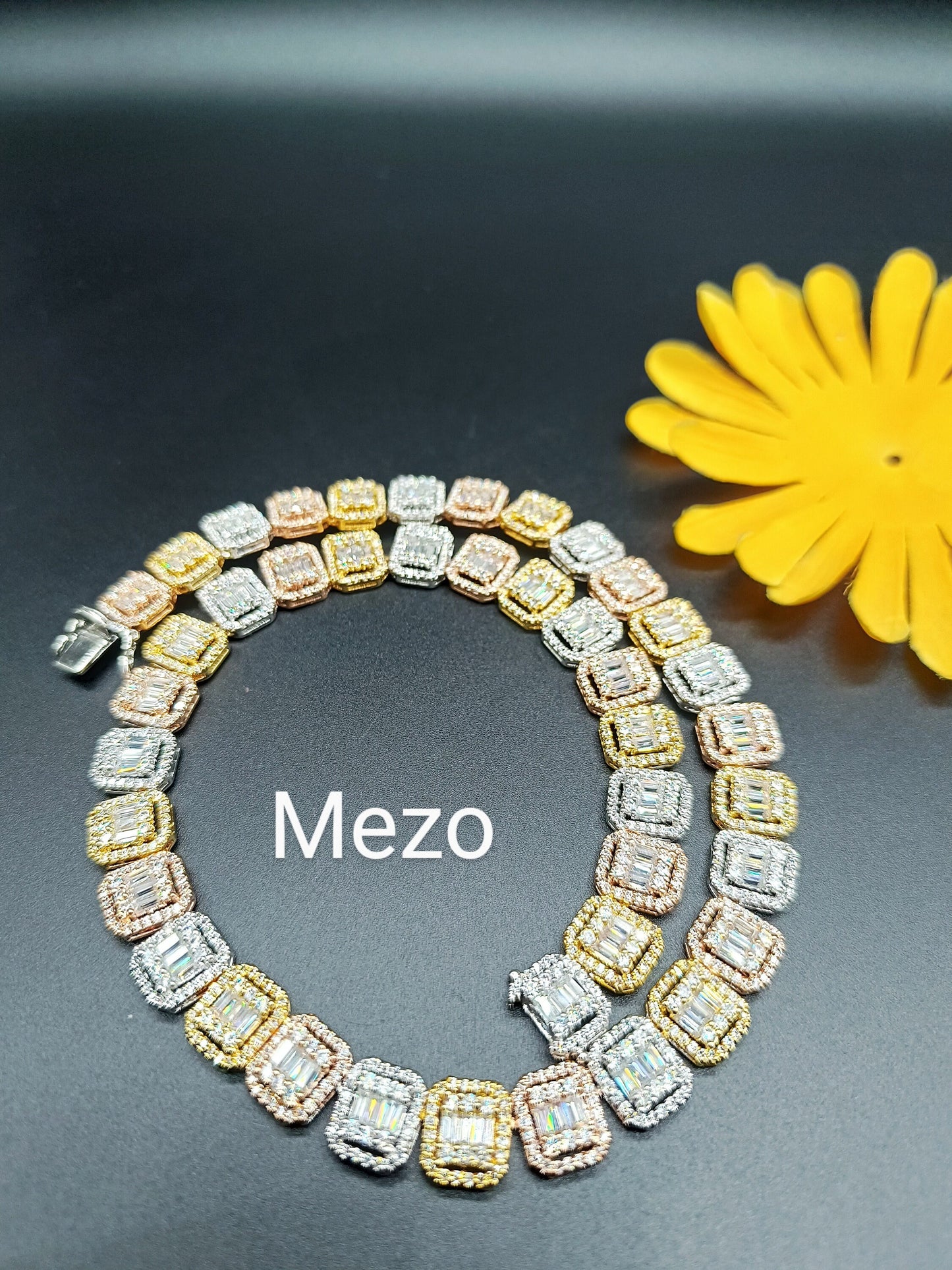925 Silver Baguette Chain 12mm Men's Iced Diamond Necklace-Moissanite Necklace-Cool Rapper chain-three tone Necklace-Pass The Diamond Tester