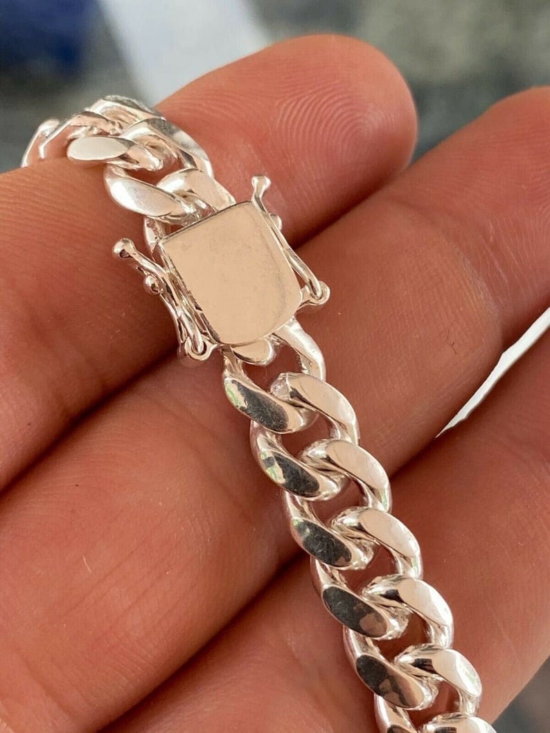 13-8mm Heavy Solid 925 Sterling Silver Men's Miami Cuban curb Chain Necklace Anti-Tarnish, wide 18"-28" Inch Hop with Fine quality Box Clasp