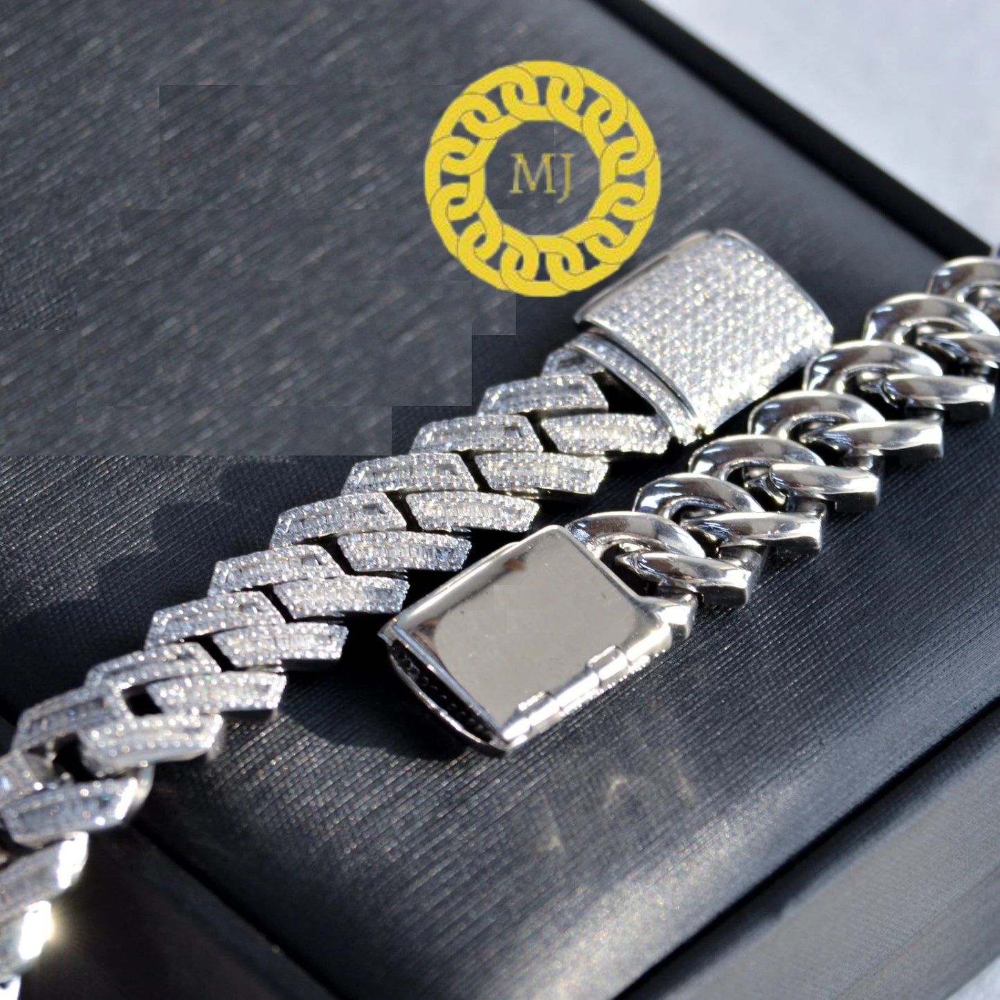 16MM VVS1 Moissanite Icedout baguette Cuban Chain With 14k White Gold Finished In Sterling Silver 925, 16 - 28'',Pass The Diamond Tester