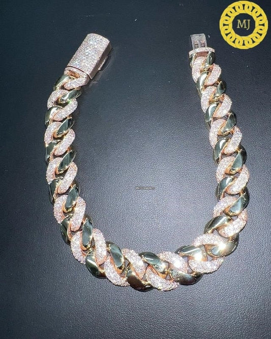 Heavy Quality | 15mm Icy Cuban Link Chain | VVS1 Quality Moissanite Diamond | 925 Sterling Silver | Gold Plated | Gift For Men and Women |