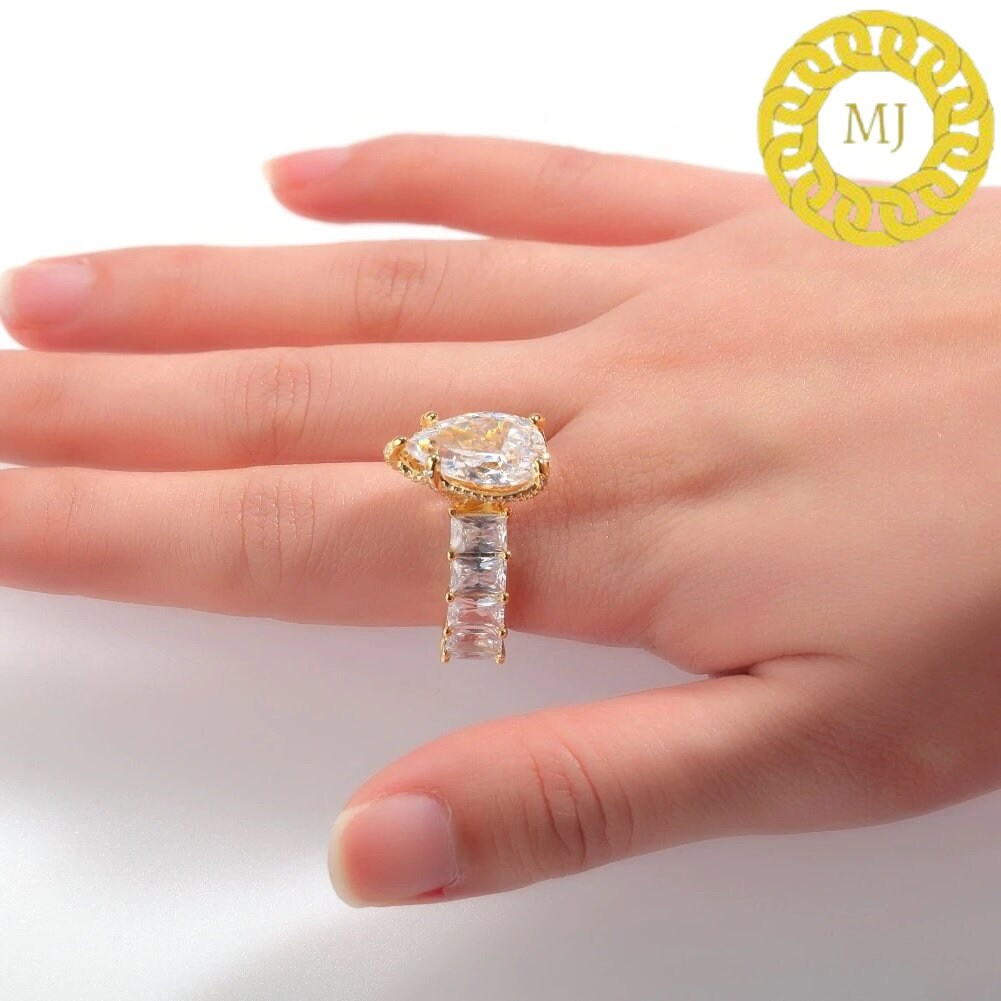 17mm Pear Colorless Moissanite Hidden Halo Engagement Ring in silver,icy crushed  Wedding Ring, Promise Ring, Anniversary Gift for Women