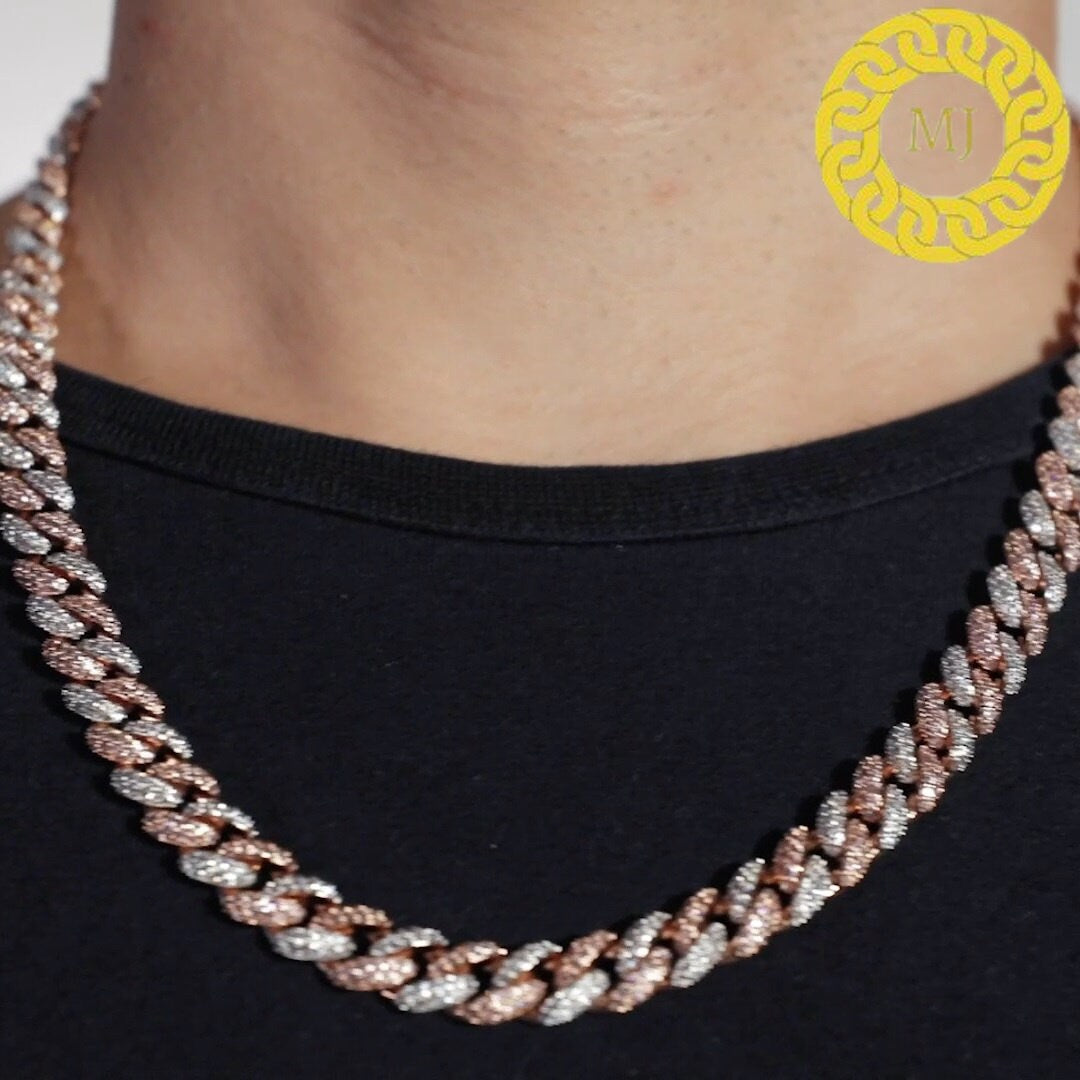 8mm VVS Moissanite Diamond Prong Link Chain 925 Sterling Silver Cuban Link Necklace GRA Certificate VVS Clarity D Color Pass Diamond Tester