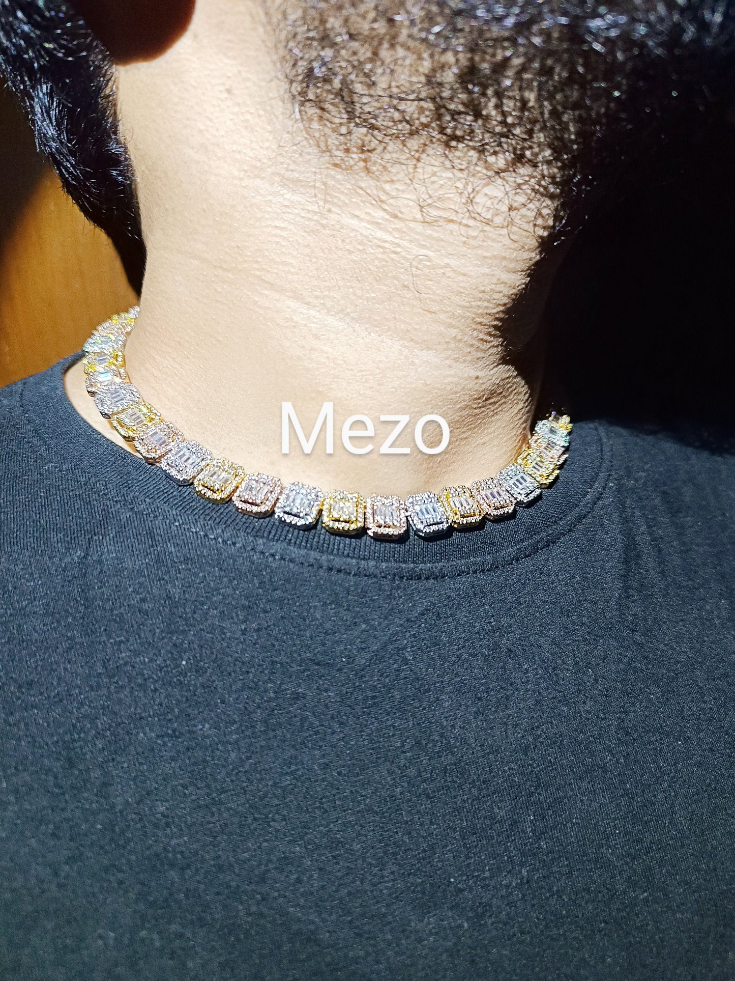 925 Silver Baguette Chain 12mm Men's Iced Diamond Necklace-Moissanite Necklace-Cool Rapper chain-three tone Necklace-Pass The Diamond Tester