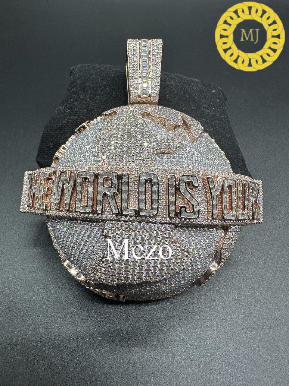 Custom Fully Iced Round Letter Pendant /VVS Moissanite Diamond Round Diamond / 3D ice Out /World is Yours Pendant 925 Sterling Silver 3 inch