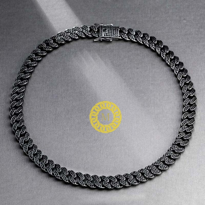 12mm Black VVS1 Quality Moissanite Cuban chain | 925 Solid Sterling Silver | Silver Oxidised | Cuban Curb Link Chain | Special Box Closure