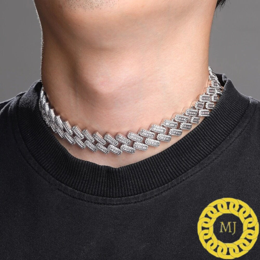 Heavy Solid 925 Sterling Silver Men's VVS1 Moissanite Baguette Studded Cuban Chain,Icedout Rapper chains,20mm wide, Quality Box Clasp