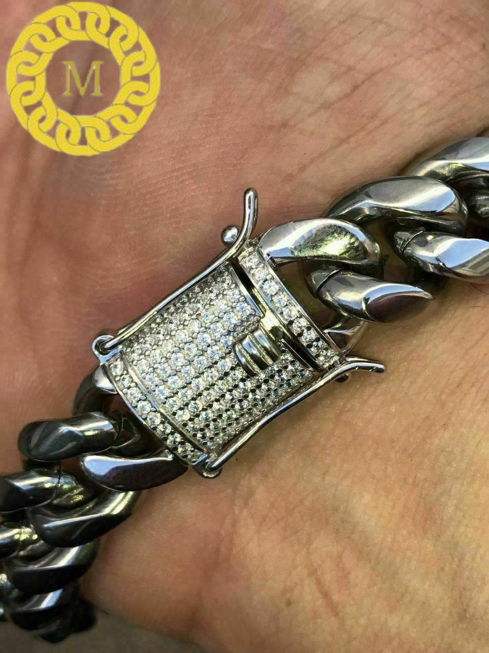 Heavy Solid 925 Sterling Silver Men's Miami Cuban curb Chain Necklace Anti-Tarnish, 14mm wide 18"-26" Inch Hop with Moissanite Diamond Clasp