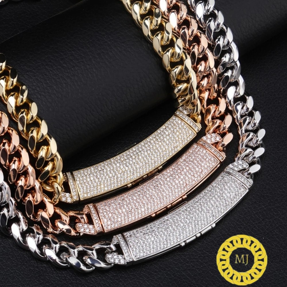 Heavy Solid 925 Sterling Silver Men's VVS1 Moissanite Diamonds Studded Cuban Chain,12mm Moissanite long buckle Cuban chain,Quality Box Clasp