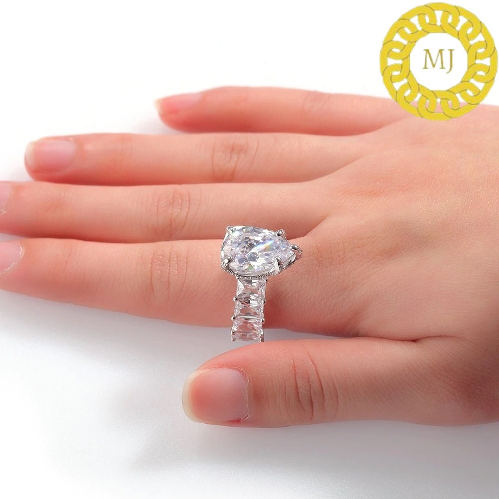 17mm Pear Colorless Moissanite Hidden Halo Engagement Ring in silver,icy crushed  Wedding Ring, Promise Ring, Anniversary Gift for Women