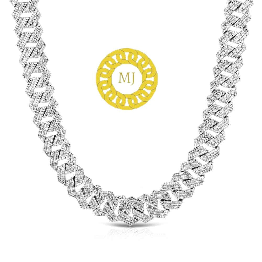 Heavy Solid 925 Sterling Silver Men's VVS1 Moissanite Baguette Studded Cuban Chain,Icedout Rapper chains,18mm wide, Quality Box Clasp