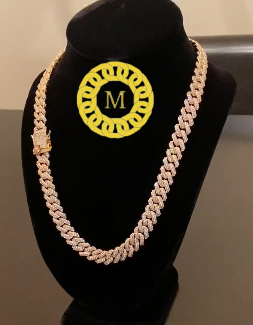 12MM VVS1 Moissanite Diamond Miami Cuban Chain With 14k White Gold Finished In Sterling Silver 925 , 16 - 26'' ,Pass The Diamond Tester