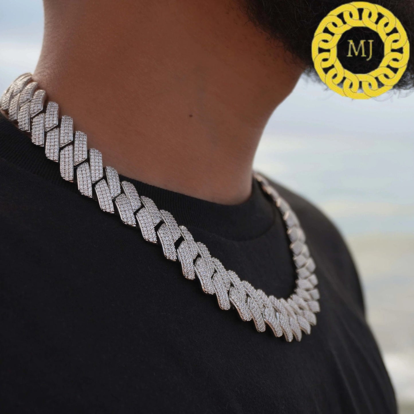 Heavy Solid 925 Sterling Silver Men's VVS1 Moissanite Diamonds Prong Studded Cuban Chain,Icedout Rapper chains,19 mm wide, Quality Box Clasp