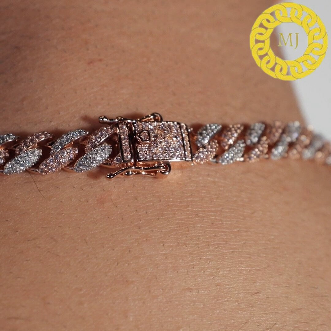 8mm VVS Moissanite Diamond Prong Link Chain 925 Sterling Silver Cuban Link Necklace GRA Certificate VVS Clarity D Color Pass Diamond Tester