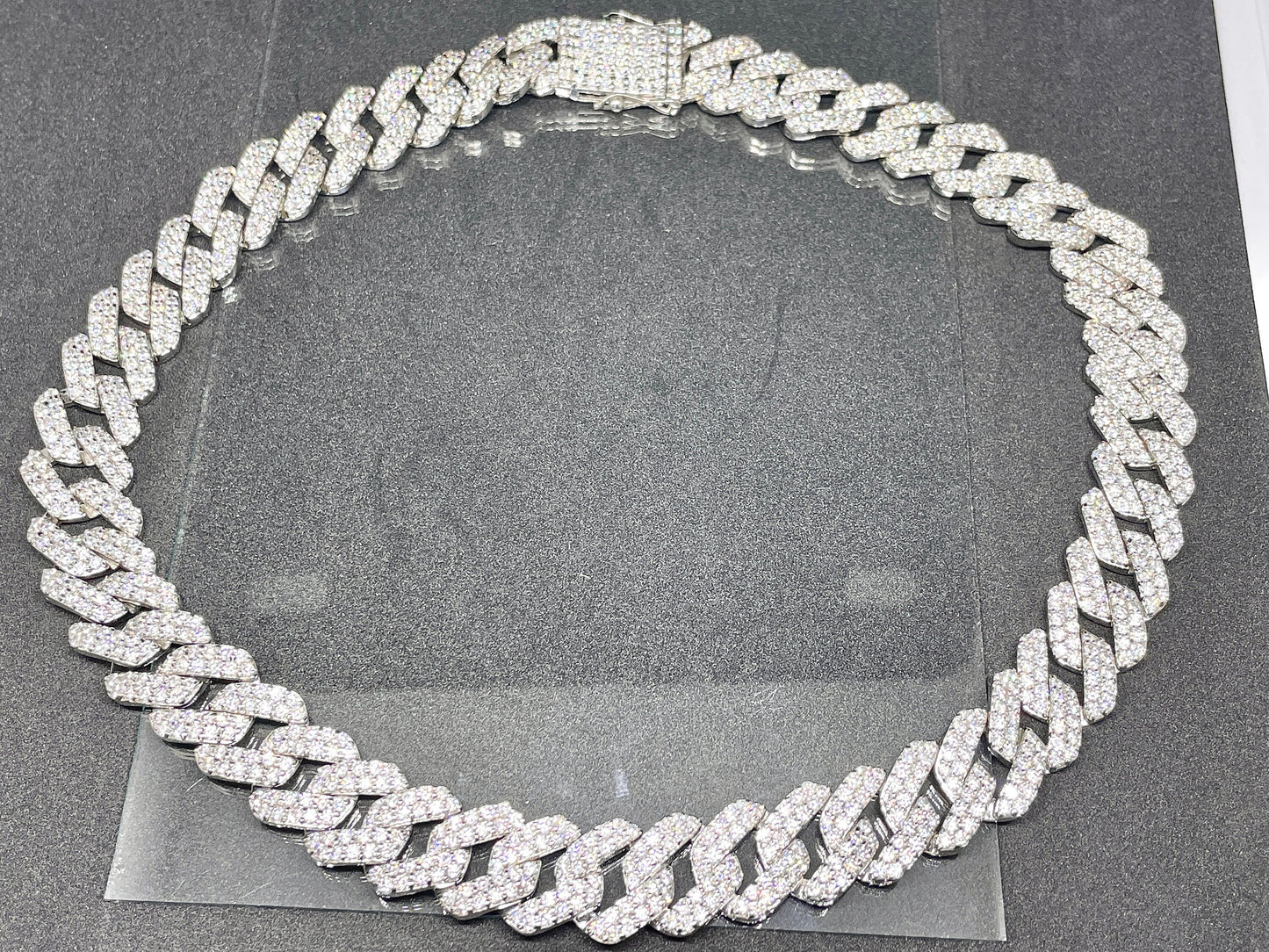 14MM VVS1 Moissanite Diamond Miami Cuban Chain With 14k White Gold Finished In Sterling Silver 925 , 16 - 26'' ,Pass The Diamond Tester