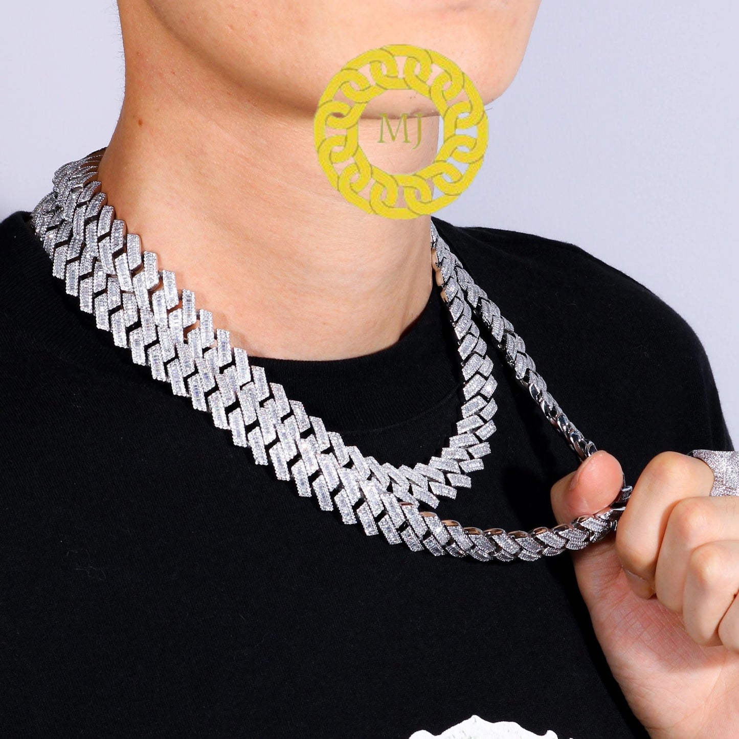 16MM VVS1 Moissanite Icedout baguette Cuban Chain With 14k White Gold Finished In Sterling Silver 925, 16 - 28'',Pass The Diamond Tester