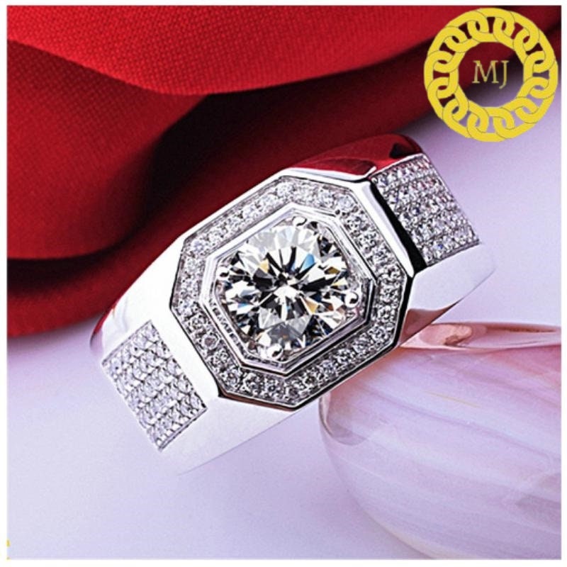 Luxury & Gorgeous Moissanite Ring for Men D Color, Men's Ring，Sterling Silver Engagement ring for Men Men‘s bands, super Icedout ring