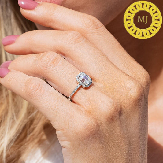 2.2 Ct Halo Emerald Cut Moissanite Ring, VVS1 D colour GRA certified Moissanite ,Emerald Cut Engagement Ring, Emerald Cut Solitaire