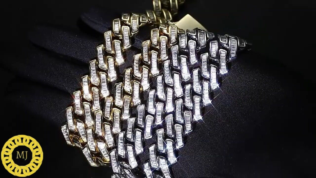 VVS1 Baguette Moissanite Diamonds Pass Tester | Miami Cuban Chain | 18mm 16-28” Fine Quality Box Clasp | HipHop Necklace|HeavyCuban Necklace