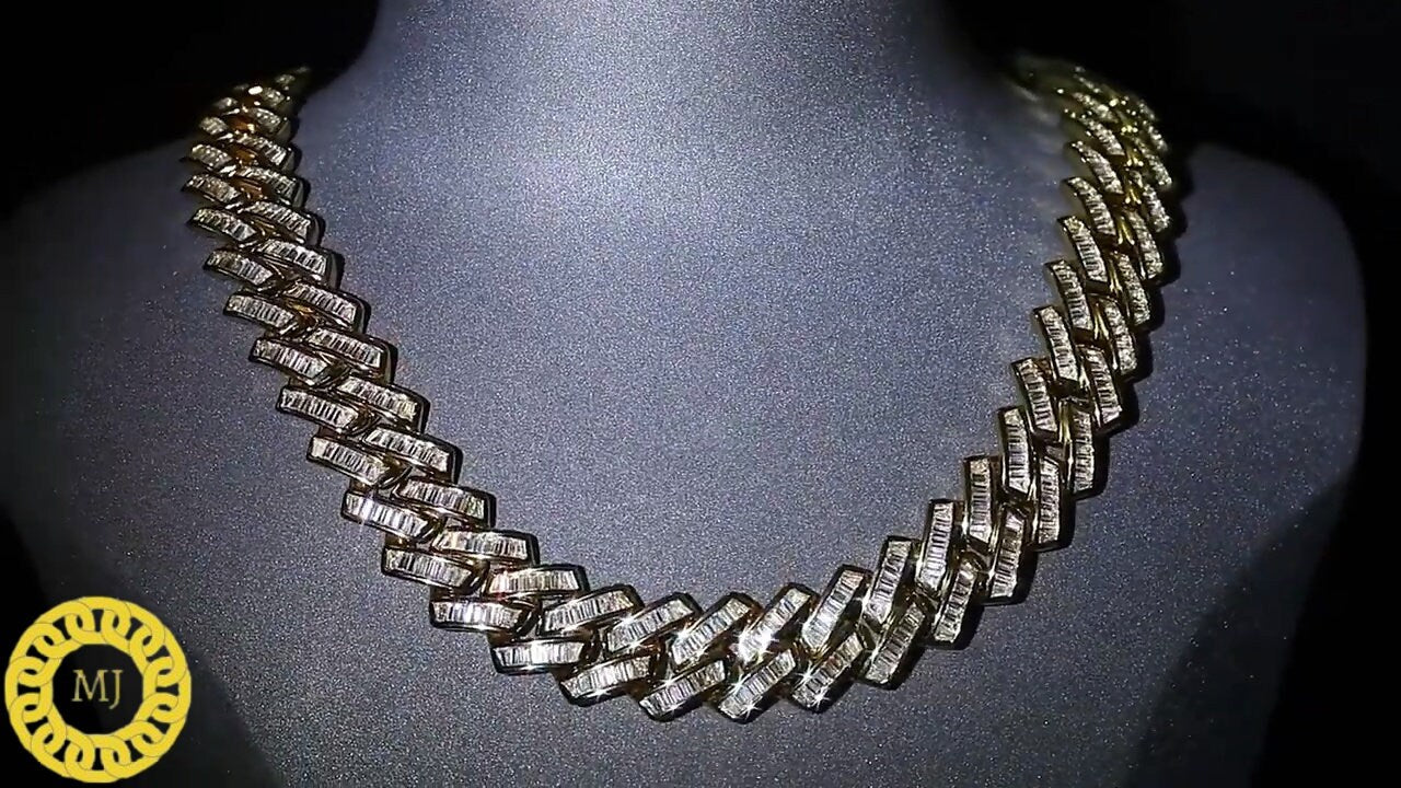 VVS1 Baguette Moissanite Diamonds Pass Tester | Miami Cuban Chain | 18mm 16-28” Fine Quality Box Clasp | HipHop Necklace|HeavyCuban Necklace