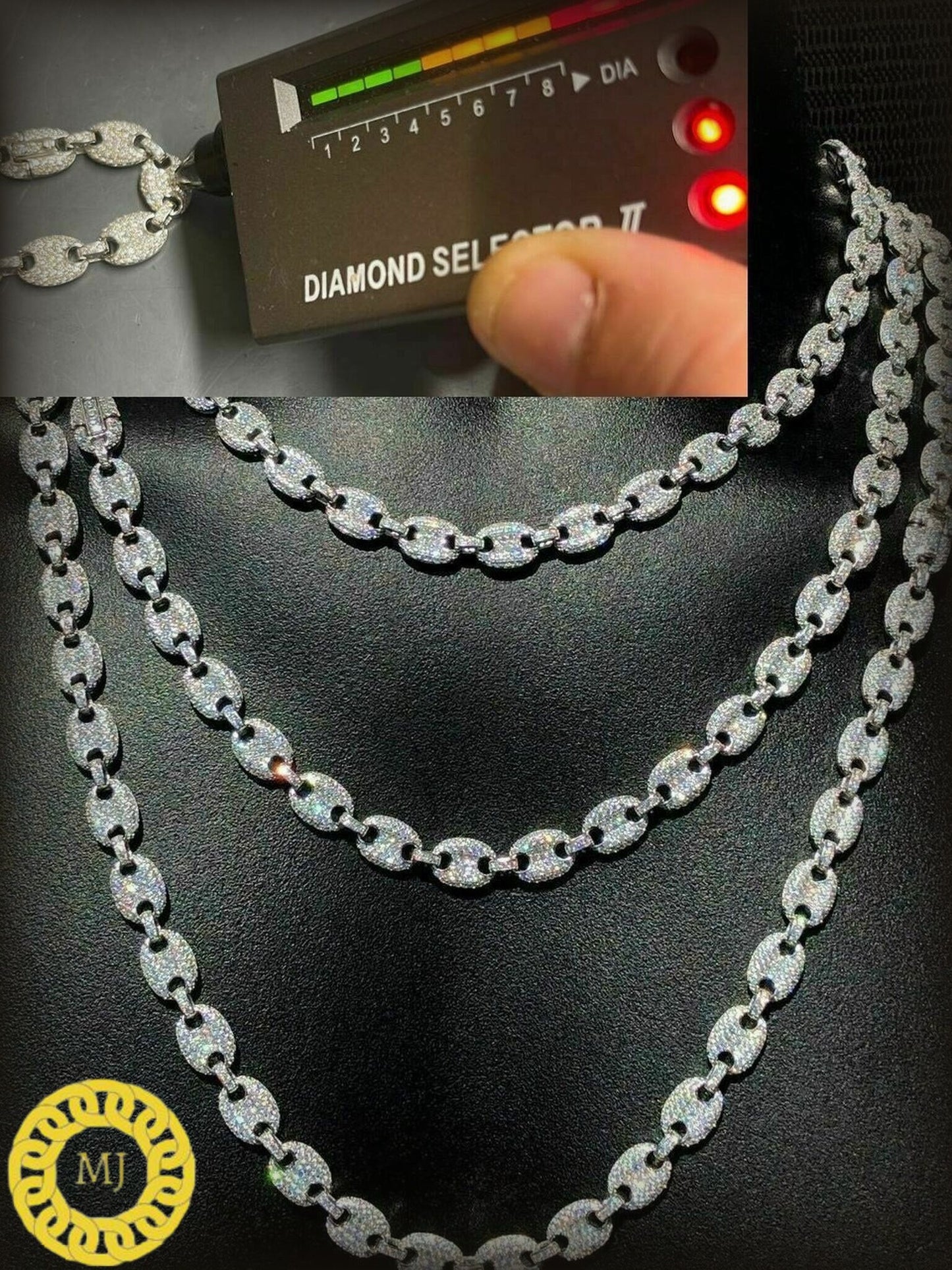 Moissanite VVS1 diamonds Solid 925 Sterling Silver Men's Mariner Puff Links Iced out Moissanite Chain-8mm wide 18-28" Inch" 18k Gold plated