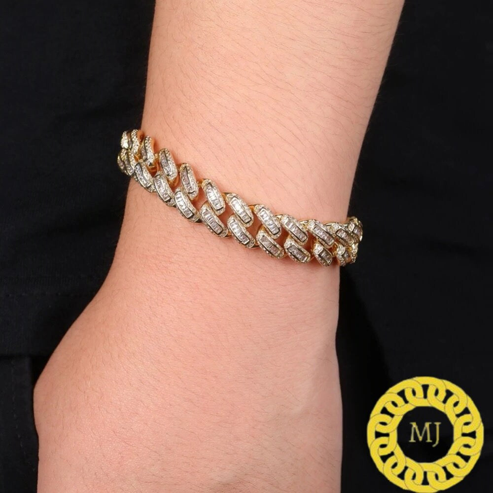 Men's Unique Custom Made Iced Out Baguette Solid 925 Sterling Silver Bracelet , 14 mm Miami square Moissanite diamond Bracelet,icedout