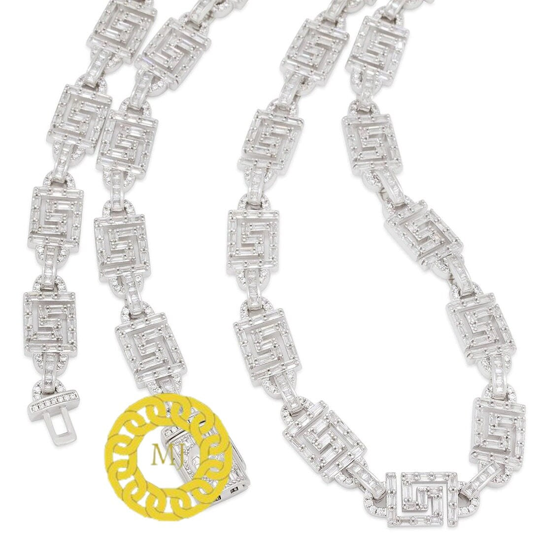 VVS1 Real Moissanite Diamonds Pass Tester | Miami Baguetta Greek Key Unique Chain | 10mm 16-28” | Fine Quality Box Clasp HipHop Necklace