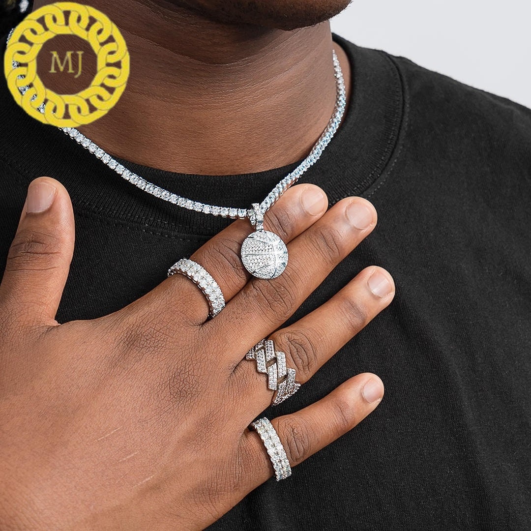 Iced out Basketball Pendant Charm Sports Pendant Iced Icy Basketball Silver pendant Hiphop Moissanite Diamond Pendant,basketball Pendants