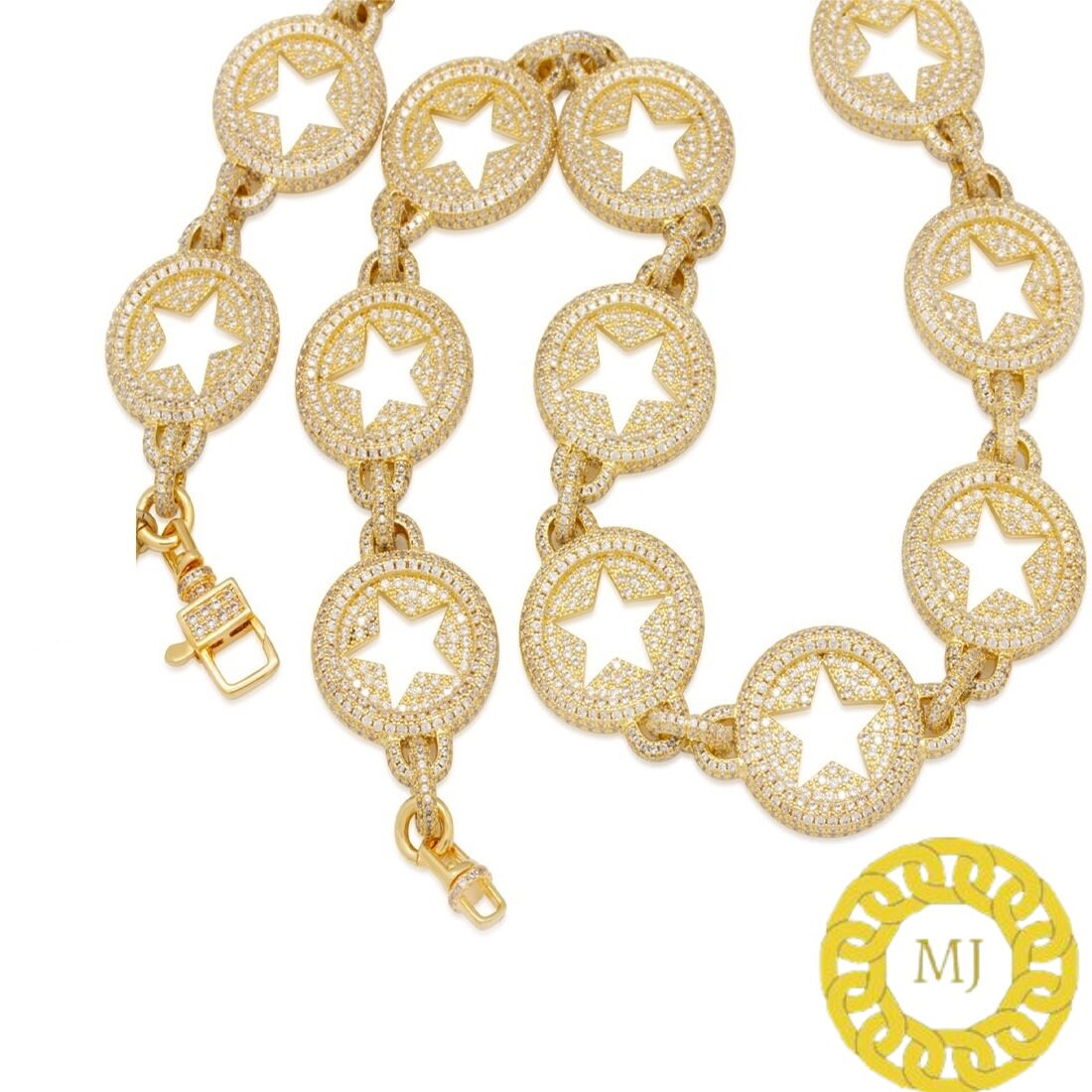 20 mm circle star chain , Heavy Solid 925 Sterling Silver VVS1 Moissanite Diamonds Studded Chain,Icedout Rapper chains, Icedout Necklace