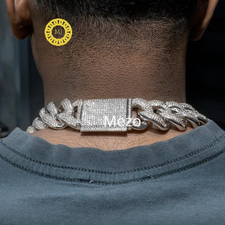 Heavy Solid 925 Sterling Silver Men's VVS1 Moissanite Diamonds Studded Cuban Chain,Iced Out Rapper chains,28mm wide, Quality Box Clasp