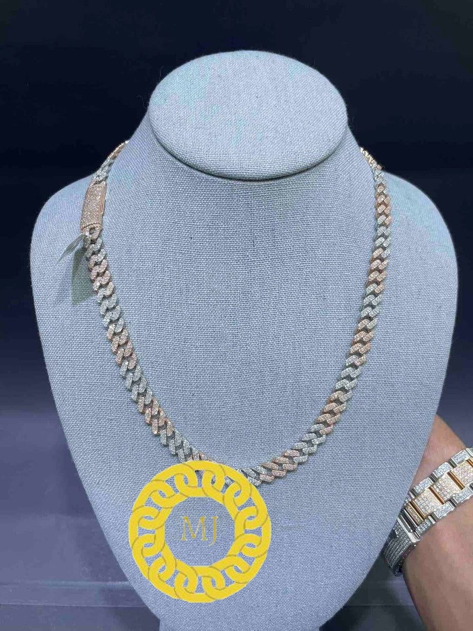 9 mm VVS Moissanite Diamond Prong Link Chain 925 Sterling Silver Cuban Link Necklace GRA Certificate VVS Clarity D Color Pass Diamond Tester