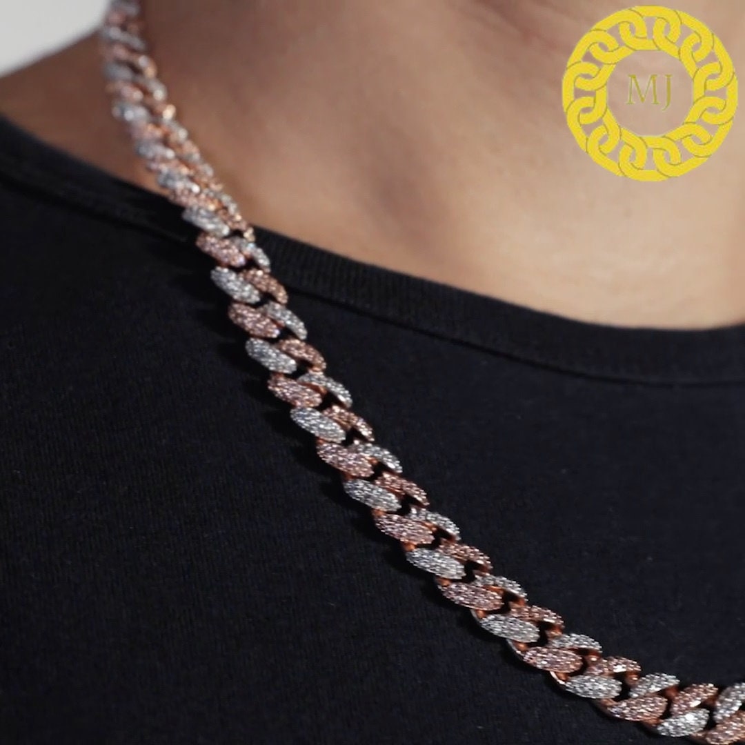 8mm VVS Moissanite Diamond Prong Link Chain 925 Sterling Silver Cuban Link Necklace GRA Certificate VVS Clarity D Color Pass Diamond Tester