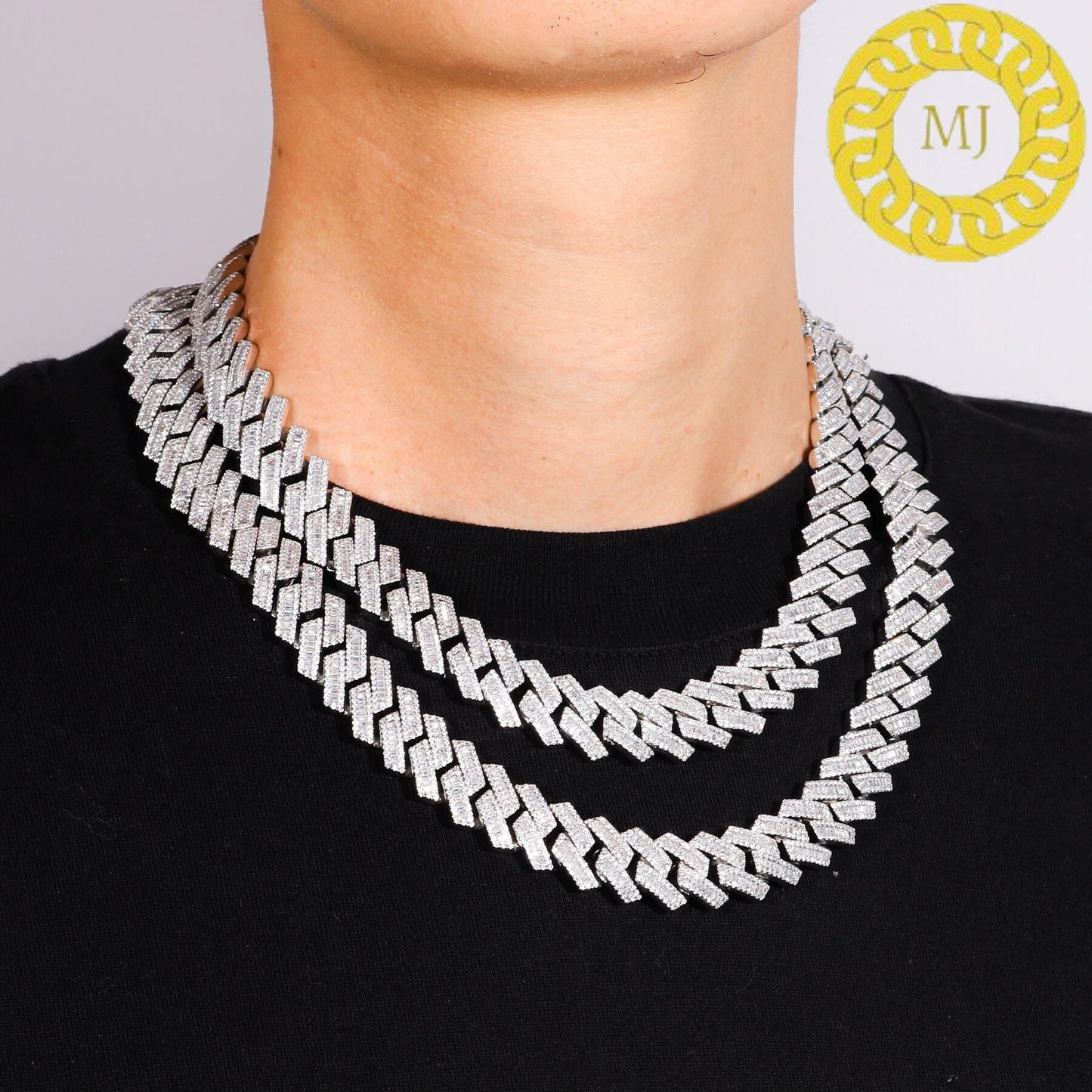16MM VVS1 Moissanite Icedout baguette Cuban Chain With 14k White Gold Finished In Sterling Silver 925, 16 - 28'',Pass The Diamond Tester