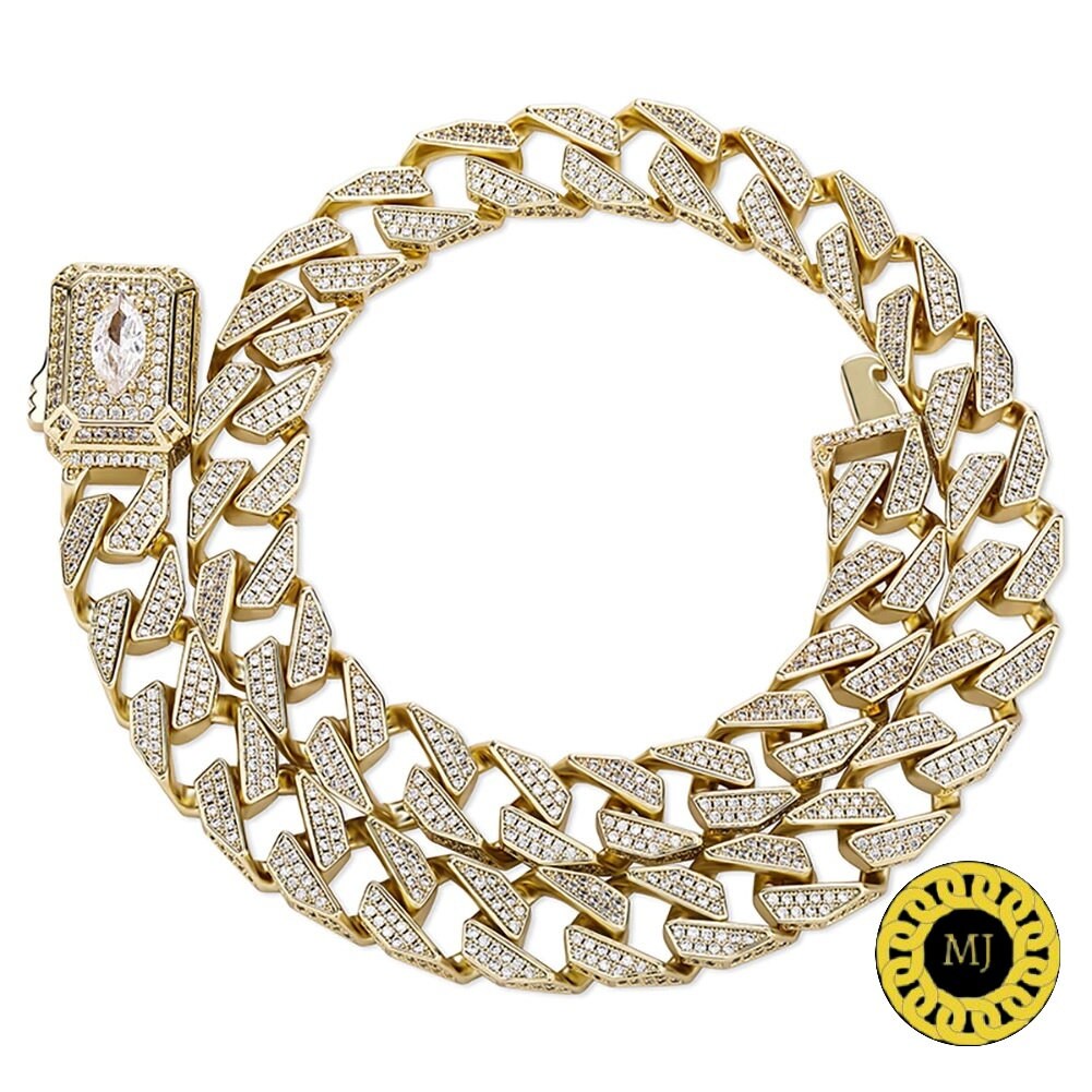 Heavy Solid 925 Sterling Silver Men's VVS1 Moissanite Diamonds Studded Cuban Chain,Icedout Rapper chain,12mm wide,Marquise Quality Box Clasp